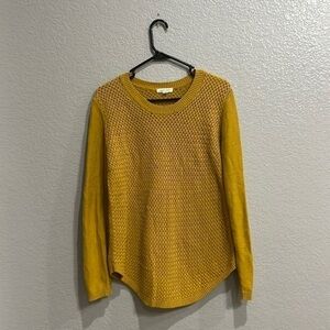 August Mist Fall Sweater Womens Medium Long Sleeve Elbow Patches Mustard Yellow